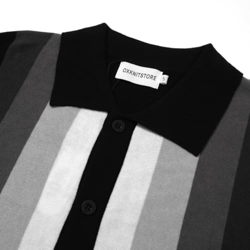 OXKNIT Men’s Knitted Vintage Polo, Gradient Stripe Short Sleeve Retro Polo Shirt for Men 60s&70s