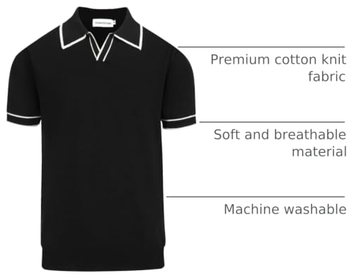 OXKNIT Mens Polo Shirts Short Sleeve Casual Knit Polo Shirt Vintage Golf T Shirts Tops with Black Stripe