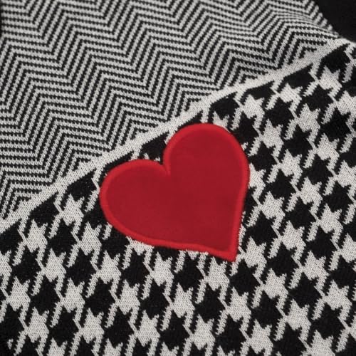OXKNIT Men's Knit Short Sleeve Shirts Button Down Vintage Knitted Embroidery Heart Pattern Polo Shirt Black Polo
