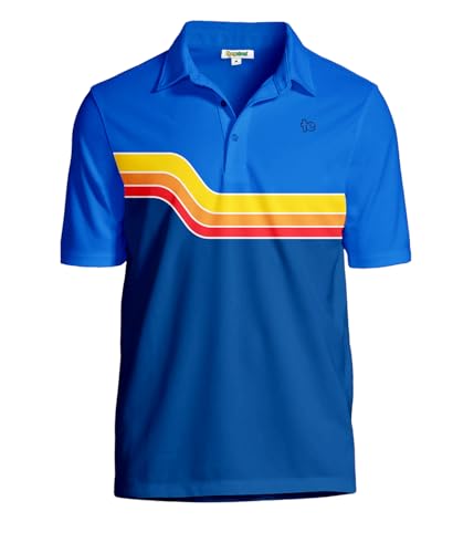 Tipsy Elves Men's Golf Polo Shirt - Moisture Wicking, Stretch Fabric, Athletic Fit - Navy Retro Range Performance Polo - Large