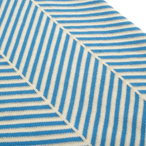 OXKNIT Men's Knit Short Sleeve Shirts 1960s Vintage Blue Stripes Knitted Polo Shirt Beige V-Neck Cotton Polo Knitwear