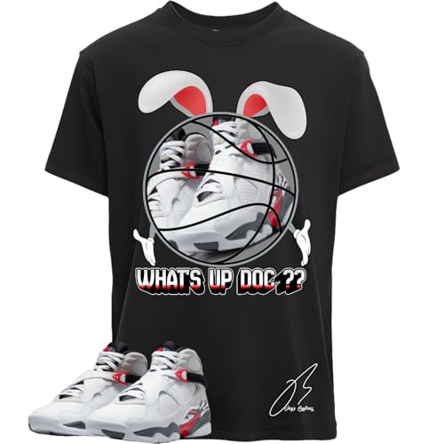 Shirt to Match 8 Bunny/White Red, Shoe Coordinating Graphic Tee, Best Gift, Mens Clothing, Unisex Tops (US, Alpha, 3X-Large, Regular, Regular, Black)