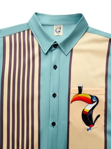 Hardaddy Men's Vintage Bowling Shirt Short Sleeve Button Down Hawaiian Summer Beach Printed Casual Shirts Coffer Green XL