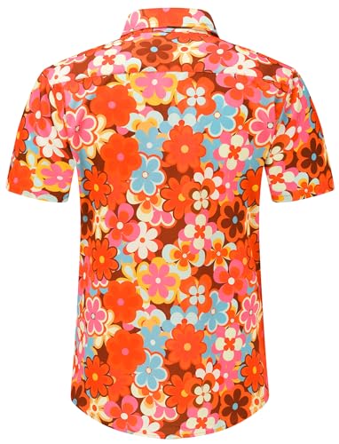 70s Outfits for Men Short Sleeve Casual Button Down 70s Shirts for Men 70s Disco Retro 70s Floral Hip Hop Shirts Paisley Shirt