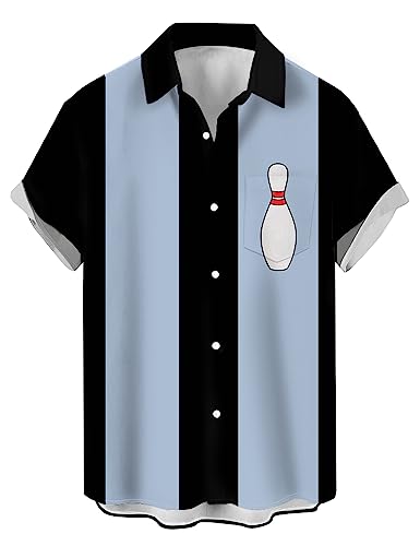 CURBODO Mens Bowling Shirts Funny Retro Vintage Hawaiian Button Down Shirts