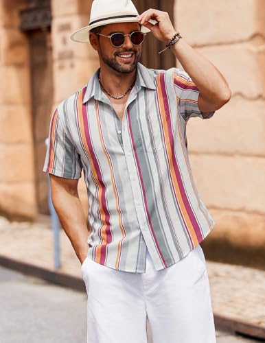 COOFANDY Men's Hawaiian Shirt Short Sleeve Floral Button Down Shirts Tropical Holiday Beach Shirts Untucked