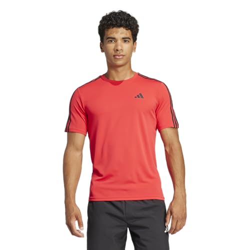 Adidas Men's Train Essentials 3-Stripes Training T-Shirt, Pure Ruby/Black, Large