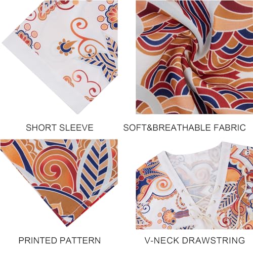 Rela Bota Men's Fashion Shirt Beach Printing Yoga African Summer Top Orange