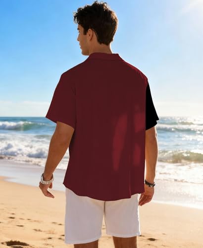KYKU Vintage Bowling Shirt Retro Button Up Shirts for Men 1950s Short Sleeve Mens Clothes Wine Red M