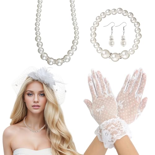 Heliltd 5Pcs Fascinators for Women Tea Party Fascinator Hat for Women Veil Tea Party Hats and Gloves Set