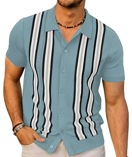 PJ PAUL JONES Mens Vintage Button Down Knitted Polo Shirt Blue L