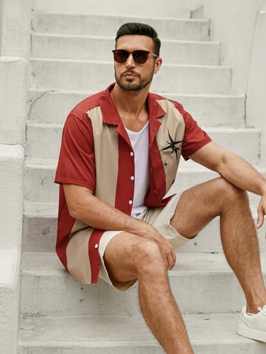 Hardaddy Men's Vintage Bowling Shirt 1950s Short Sleeve Casual Button Down Summer Beach Camp Collar Shirts Crimson XL