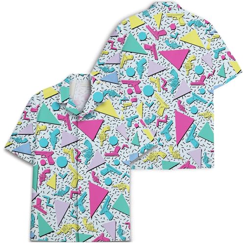 ACEPrints Retro Colorful Gun Hawaiian Shirts for Men Casual Bowling Shirt Mens Hawaiian Shirts Short Sleeve Button Down Shirt Men