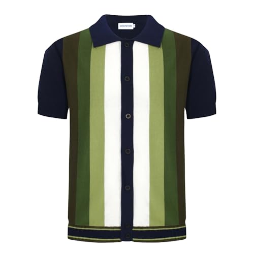 OXKNIT Men’s Knitted Vintage Polo, Gradient Stripe Short Sleeve Retro Polo Shirt for Men 60s&70s