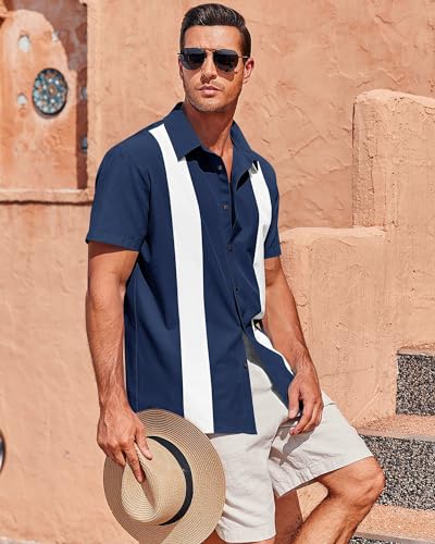 Mens Vintage Bowling Shirts Short Sleeve Button Down Summer Mexican Shirts