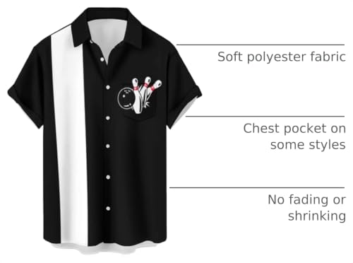 CURBODO Mens Bowling Shirts Funny Retro Vintage Hawaiian Button Down Shirts