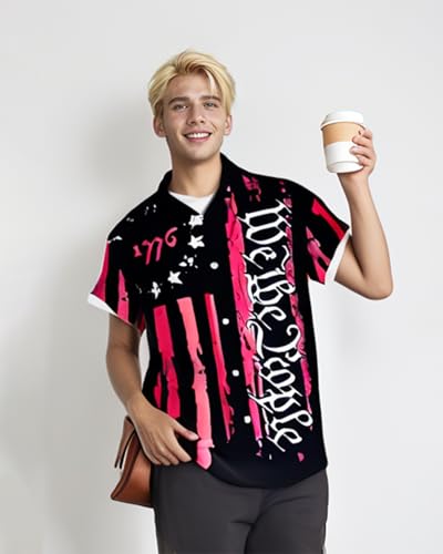 DUBMA USA Shirt Retro Short Sleeve Casual Button Down Bowling Shirts