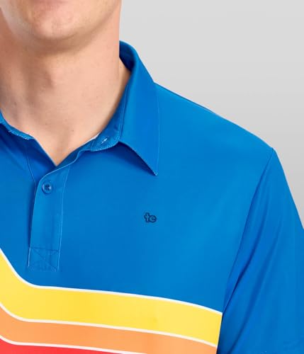 Tipsy Elves Men's Golf Polo Shirt - Moisture Wicking, Stretch Fabric, Athletic Fit - Navy Retro Range Performance Polo - Large