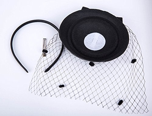 Fascinators Hats 20s 50s Hat Pillbox Hat Cocktail Tea Party Headwear with Veil for Girls and Women(C-Black)