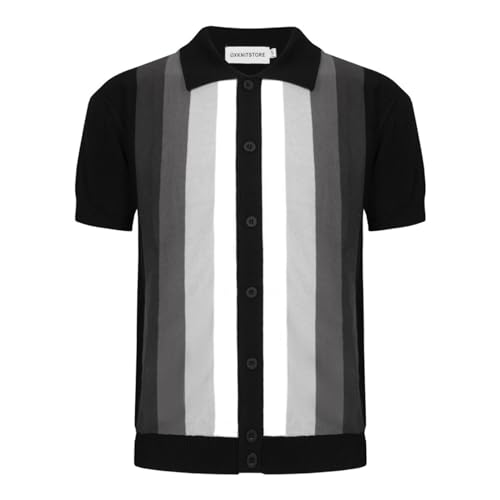 OXKNIT Men’s Knitted Vintage Polo, Gradient Stripe Short Sleeve Retro Polo Shirt for Men 60s&70s