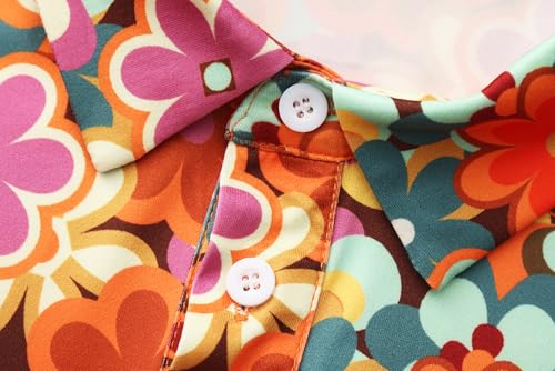 70s Outfits for Men Short Sleeve Mens 70s Disco Hippie Floral Shirt Retro Costume Funny Golf Polo Shirts for Men