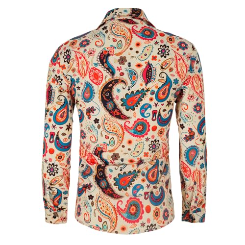 Eunchaes Men 70s Disco Shirt Floral Paisley top retro costume(Z3737YE,3XL)