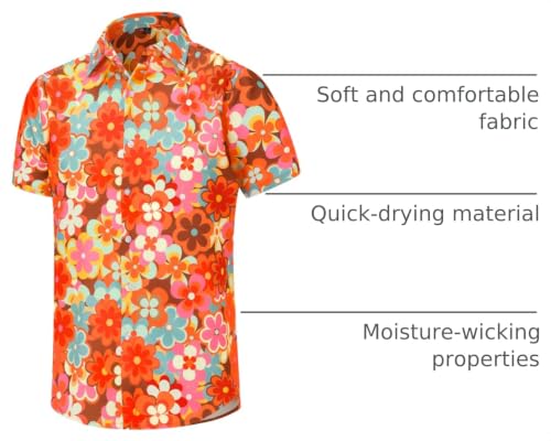 70s Outfits for Men Short Sleeve Casual Button Down 70s Shirts for Men 70s Disco Retro 70s Floral Hip Hop Shirts Paisley Shirt