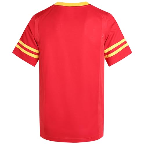 Pullonsy Retro Red Football Jerseys for Men Unisex 70s 80s 90s 00s 10s Classic Mesh Shirts Workout Fitness Outfits Cool Tops Yellow Stripe-Red Jersey,Men Size X-Large