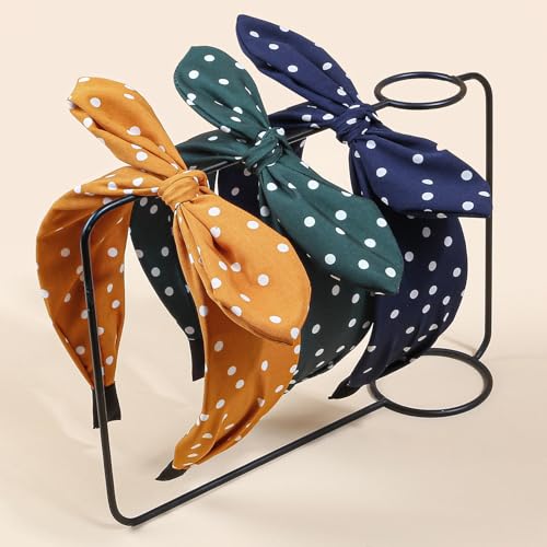 WJYX BOWS 6pcs Polka Dot Bow Headbands Vintage Retro Bunny Ears Hair Hoop