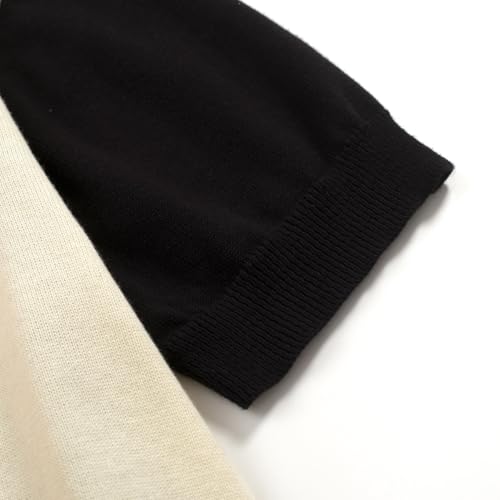 OXKNIT Men's Knit Short Sleeve Shirts 1960s Vintage Gradient Stripes Knitted Polo Shirt Black V-Neck Cotton Mens Polo