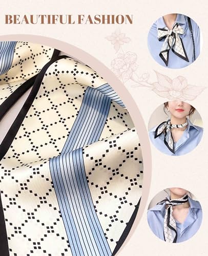 Clysoru Satin Neck Scarf for Women Printed Hair Scarves Bag Scarfs Fashion Elegant Oblique Angle Design 59" X 5.9"