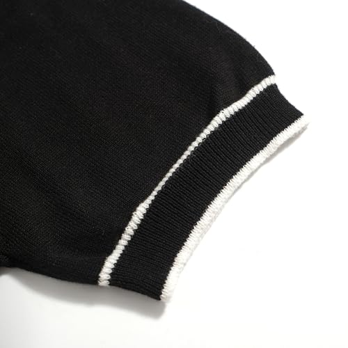 OXKNIT Mens Polo Shirts Short Sleeve Casual Knit Polo Shirt Vintage Golf T Shirts Tops with Black Stripe