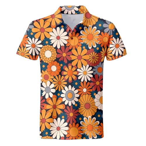 Retro 70s Men Golf Shirts for Men,Funny Golf Shirts for Men Short Sleeve 70s Clothes for Men