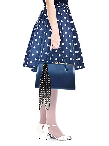 Boao 1 Pcs Polka Dot Scarf 1950s Chiffon Scarf Retro Hair Tie Sheer Square Neck Head Vintage Neckerchief for Women (Black with White Dots)