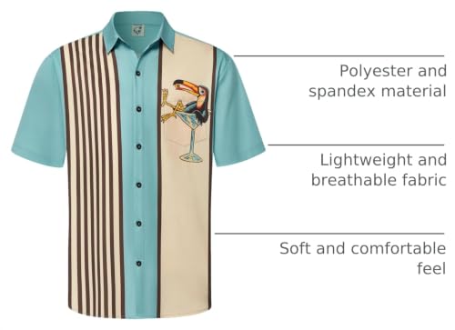Hardaddy Men's Vintage Bowling Shirt Short Sleeve Button Down Hawaiian Summer Beach Printed Casual Shirts Green-10 XL