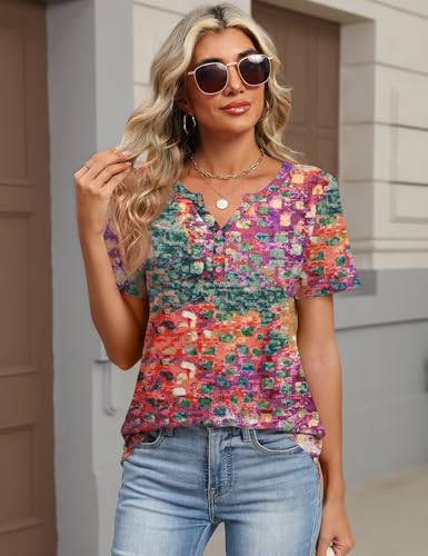 TCOT V Neck Shirts for Women Casual Short Sleeve Trendy Tops Blouses M