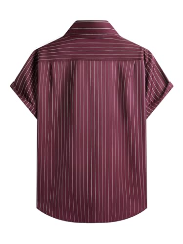 Hardaddy Men's Casual Striped Shirts Button Down Short Sleeve Blouse Summer Hawaiian Shirt Burgundy XXL