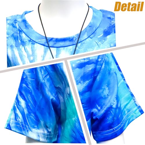FechDitchly Retro 60s 70s Hippie Boys Costume Set 4Pcs Disco Party Outfit with Tie-Dye Shirt, Peace Necklace for Kids Ages 4-12 Years (Blue, S)