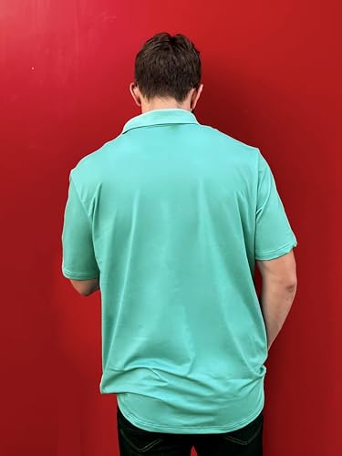 COOLLYME Retro Space Rocket Polo Shirt, Green and Beige, Short Sleeve, Polyester, Atomic Design, Regular Fit