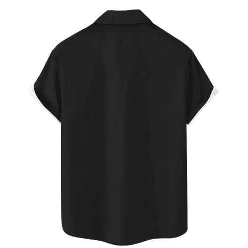 QIVICIMA Mens Flamingo Color Block Bowling Shirt, Black Red, L