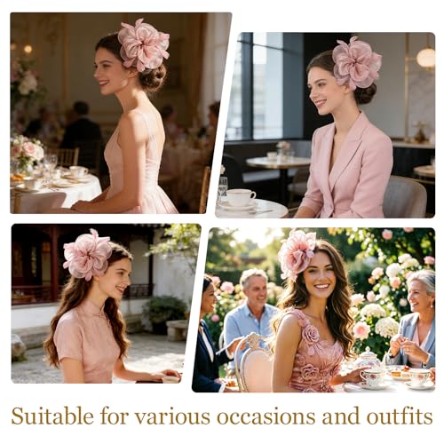 DRESHOW Fascinators Hat Tea Party Headwear Ribbons Feathers on a Headband and a Clip for Women