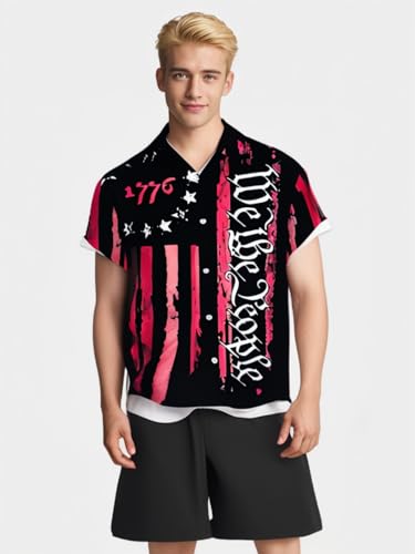DUBMA USA Shirt Retro Short Sleeve Casual Button Down Bowling Shirts