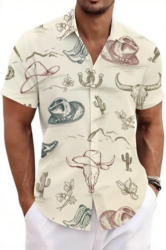 Cowboy Shirts For Men Hawaiian Shirt Retro Summer Beach Button Down Shirt