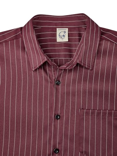 Hardaddy Men's Casual Striped Shirts Button Down Short Sleeve Blouse Summer Hawaiian Shirt Burgundy XXL