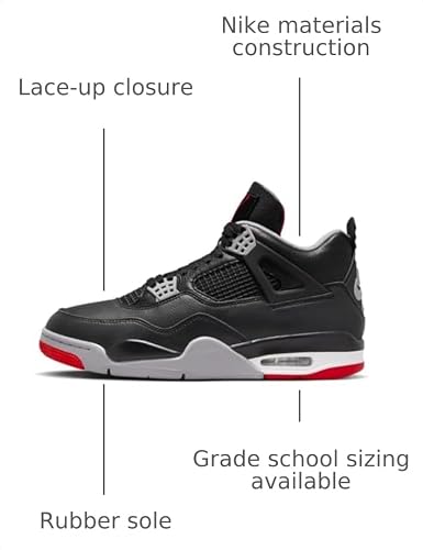 Nike Jordan 4 “Bred Reimagined” Grade School Size 6.5Y Black/Fire Red-Cement Grey (FQ8213-006)