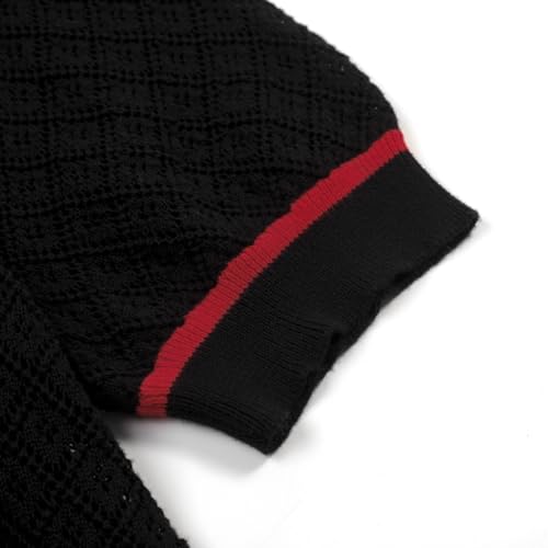 OXKNIT Men's Knit Short Sleeve Shirts Vintage Embroidery Rose Pattern Knitted Polo Shirt Black V-Neck Mesh Cotton Polo