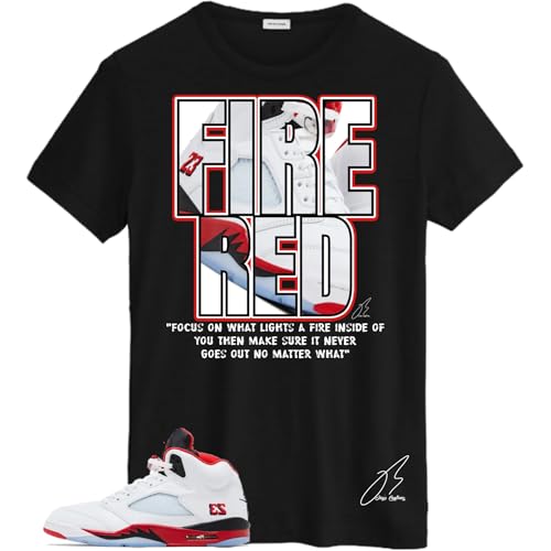 Shirt To Match 5 Fire Red, Sneaker Graphic Tee, Best Gift, Birthday, Mens Clothing, Unisex (Black, Small)