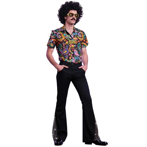 BONGZUO 70s Outfits for Men Retro 6Pcs Disco Costume with Accessories(Z3796YGBK,L)