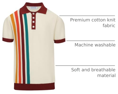 OXKNIT Men's Knitted Vintage Polo Shirt Casual Poloshirts Short Sleeve Summer Shirt with Stripe Design