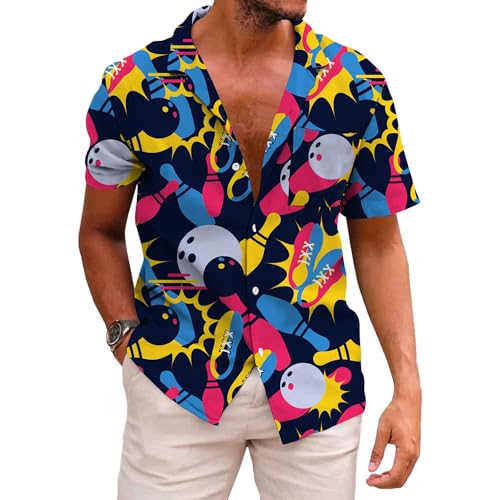 KYKU Men's Bowling Shirt Summer Beach Shirt Casual Button Down Short Sleeve